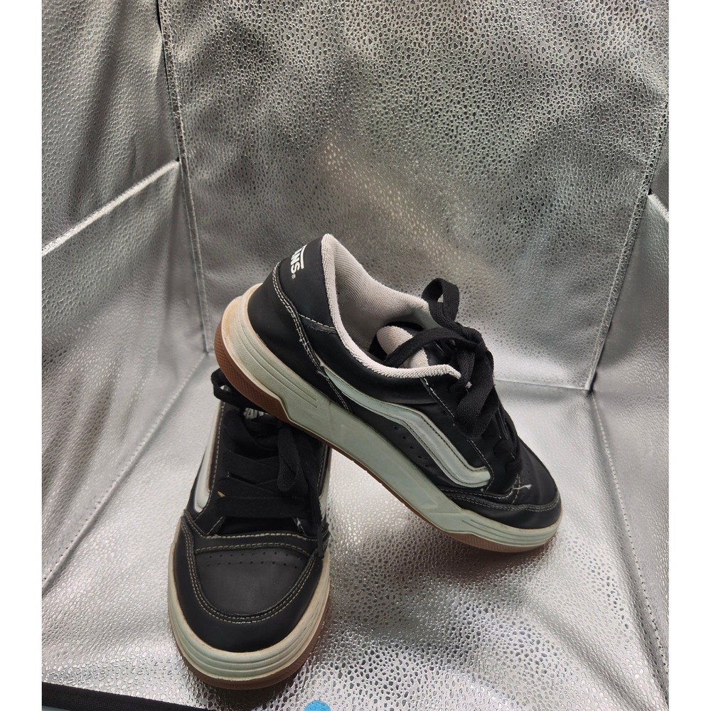Vans Lowland CC Black White Leather Skate Shoes Mens 7 721356 Flying V Logo